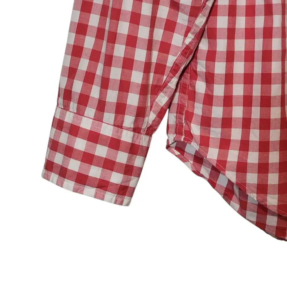 J.Crew Red White Check Cotton Button Front Long Sleeve Shirt L Preppy Casual